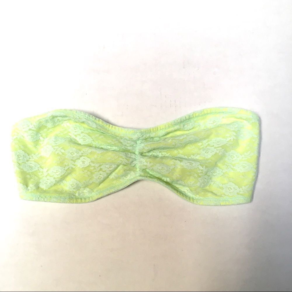 PINK VS yellow with green lace overlay bralette M‎